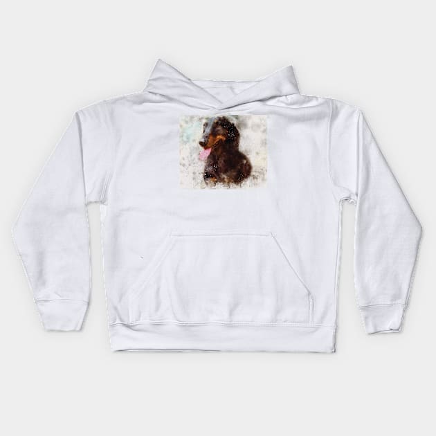 Dachshund dog watercolour digital portrait Kids Hoodie by gezwaters